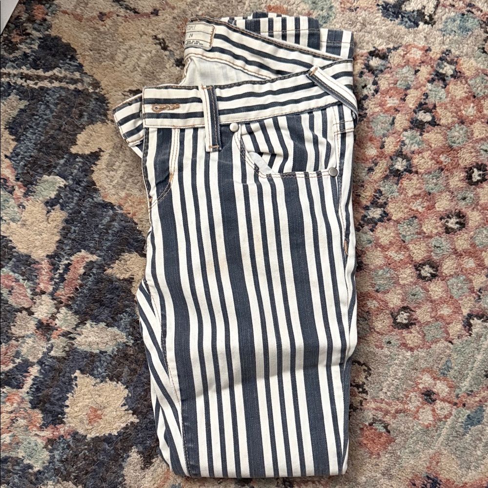 Free People Striped Skinny Jeans - Navy & White